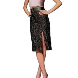 NEW Marge Pencil Skirt Women 4 Purple Floral Brocade Silk Lined Luxury Elegant